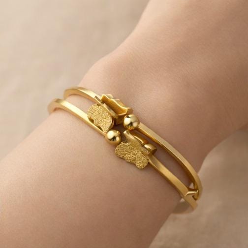Double Band Butterfly Charm Bracelet