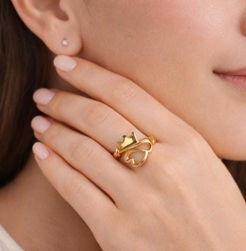 Crown heart adjustable ring