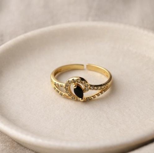 Adjustable Black Stone Ring