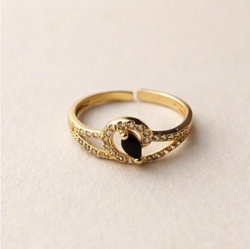 Adjustable Black Stone Ring