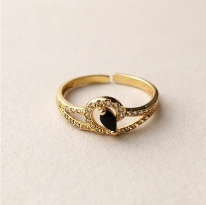 Adjustable Black Stone Ring