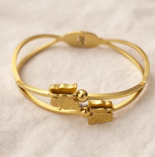 Double Band Butterfly Charm Bracelet