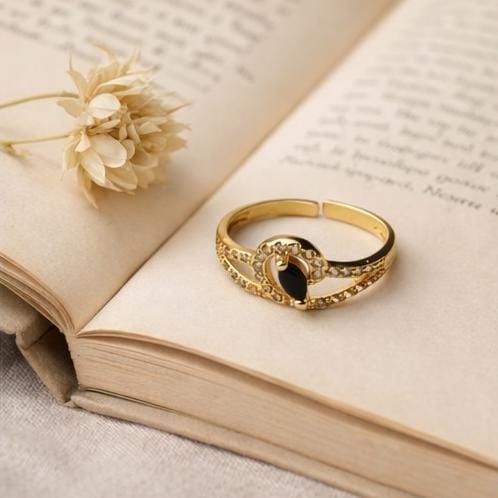 Adjustable Black Stone Ring