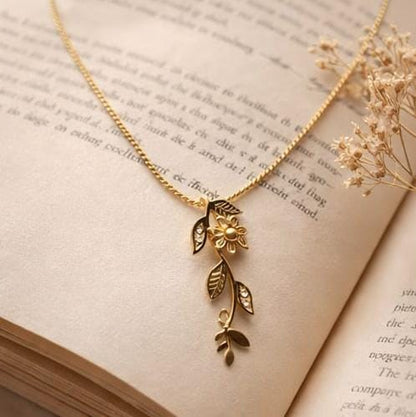 Floral Leaf Drop Pendant Necklace