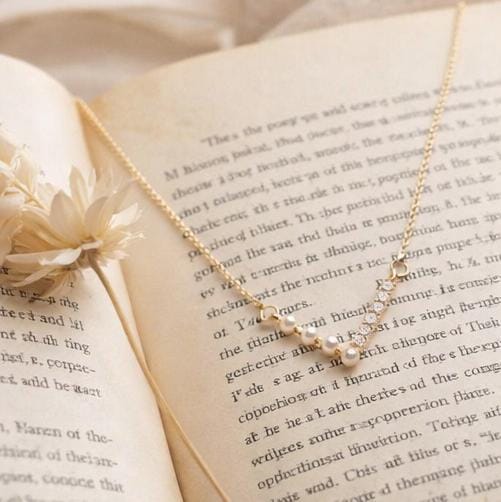 V-Shaped Pearl and Stone Pendant Necklace