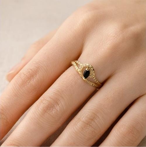 Adjustable Black Stone Ring
