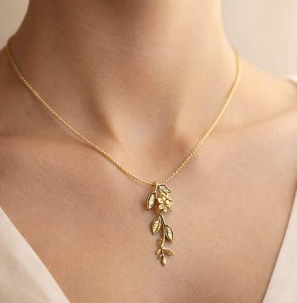 Floral Leaf Drop Pendant Necklace
