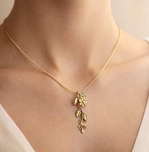 Floral Leaf Drop Pendant Necklace