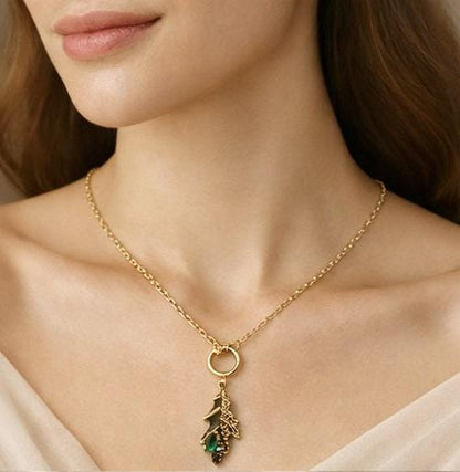 Emerald Leaf Drop Pendant Necklace