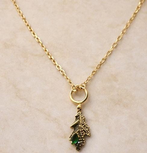 Emerald Leaf Drop Pendant Necklace