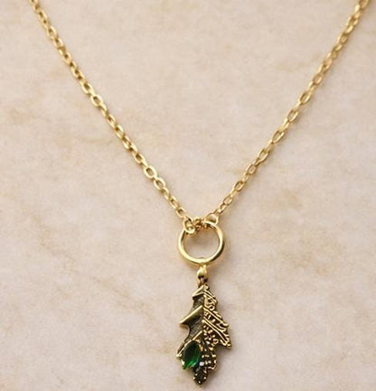 Emerald Leaf Drop Pendant Necklace