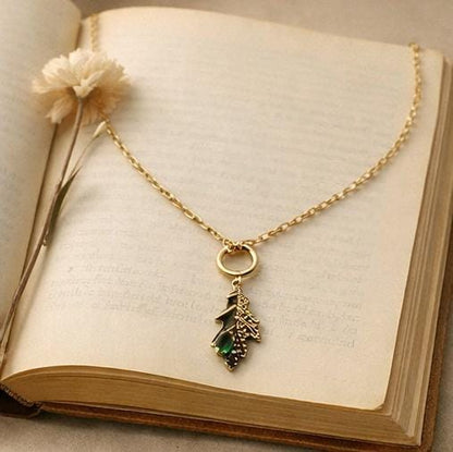 Emerald Leaf Drop Pendant Necklace